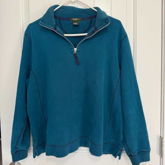 Eddie Bauer Sweaters - Eddie Bauer 1/4 Zip Sweater Women’s XL Teal Blue Collar 100% Cotton Pullover Top